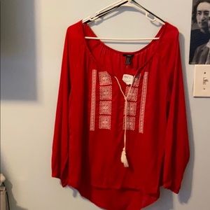 Red Long Sleeve Bohemian Top